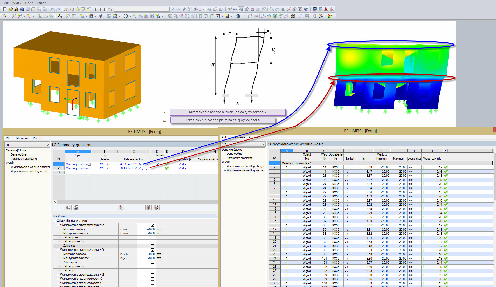 Porównanie przemieszczeń i zdefiniowanych granic