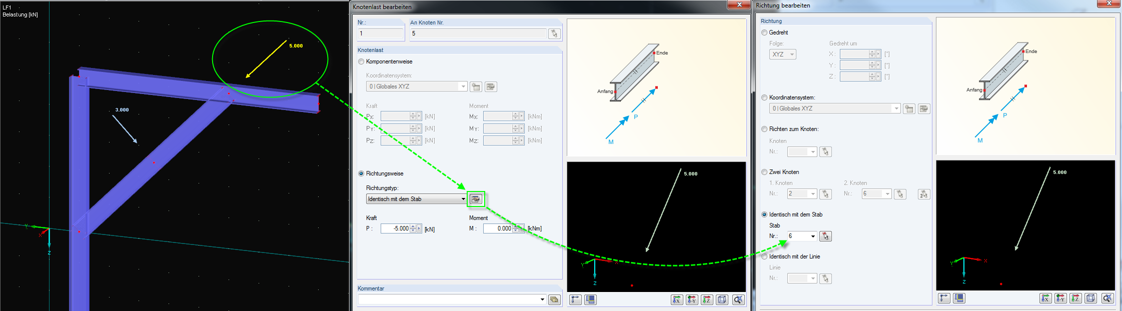 Obciążenia węzłowe według składowych