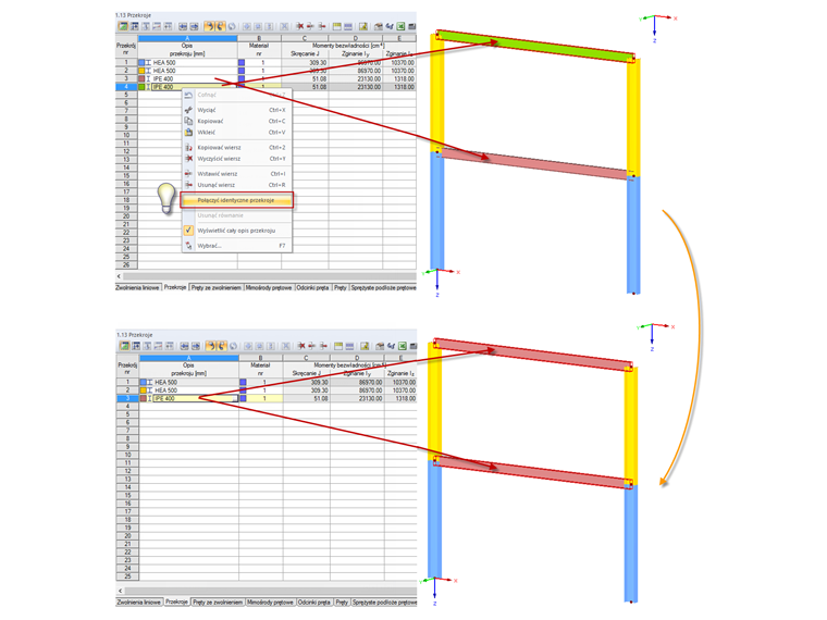 Scal identyczne przekroje
