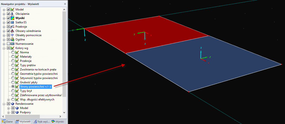 Kolorystyka powierzchni w renderowaniu w kierunku Z.