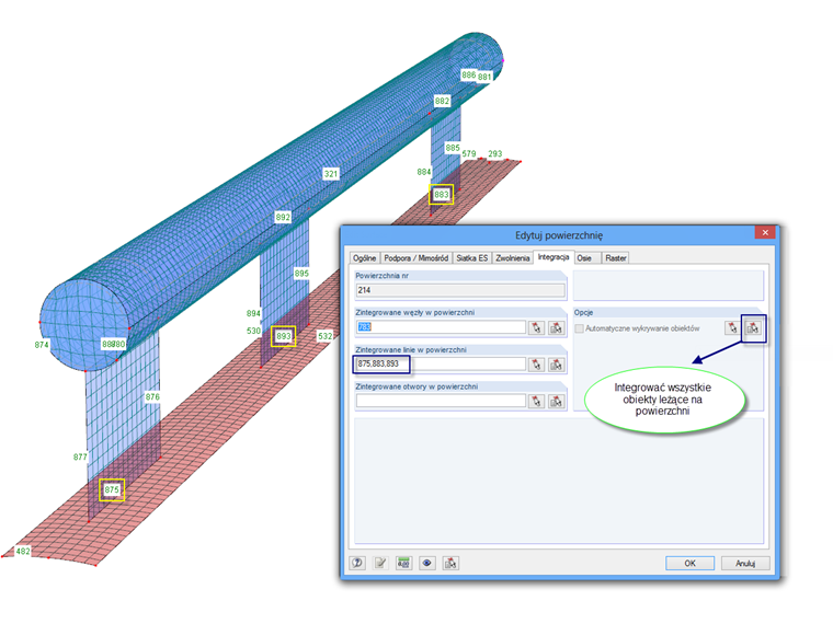 Automatyczne integrowanie obiektów w powierzchniach czworokątnych