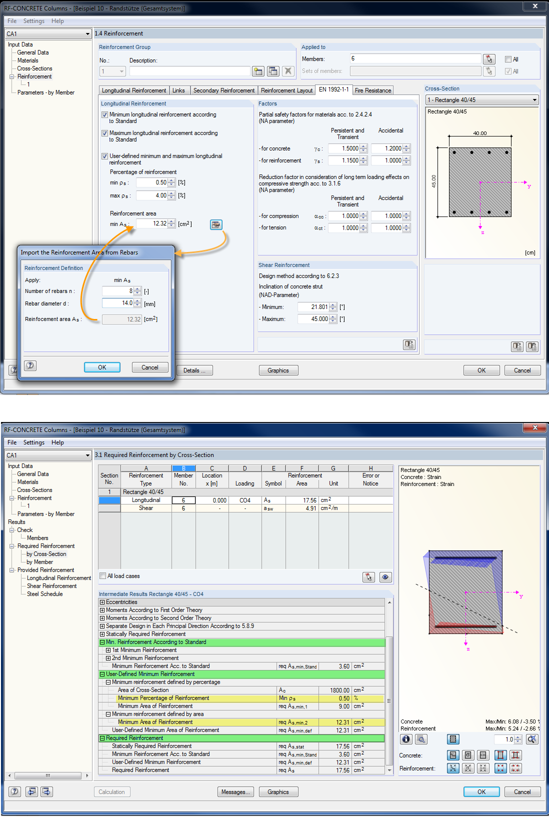 Opcja wprowadzania dla minimalnego zbrojenia podłużnego