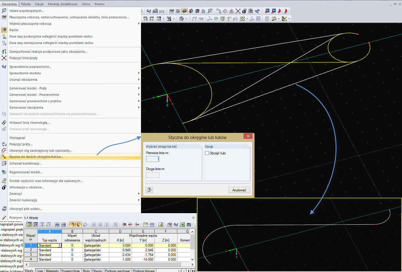 Styczna do dwóch okręgów/łuków