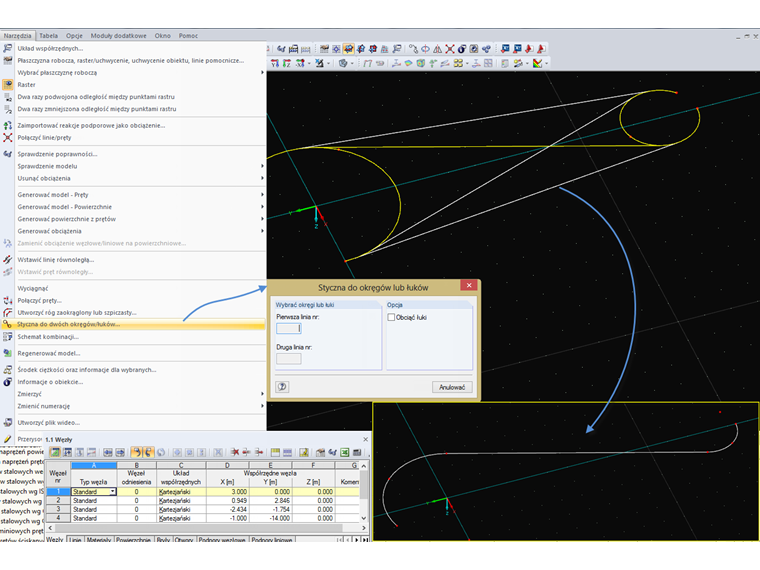 Styczna do dwóch okręgów/łuków