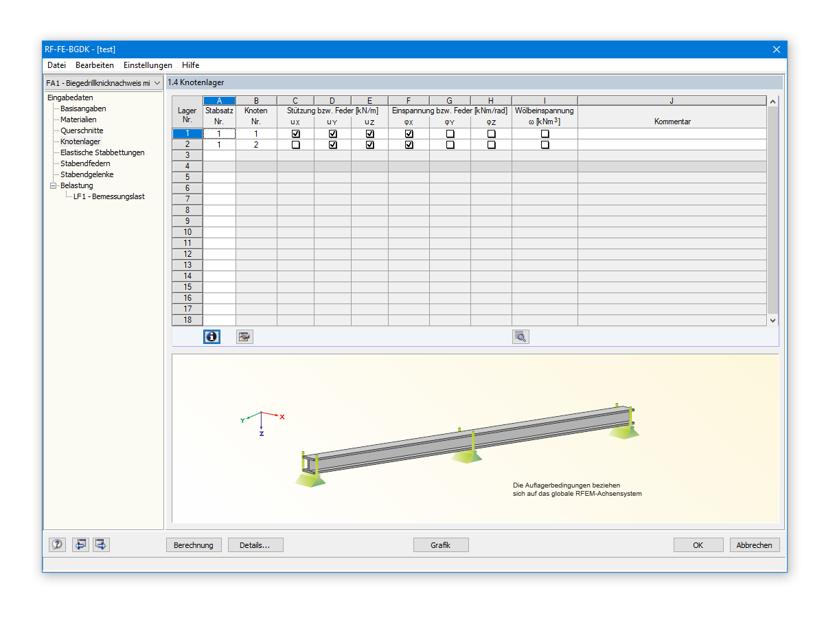 Definiowanie warunków podparcia