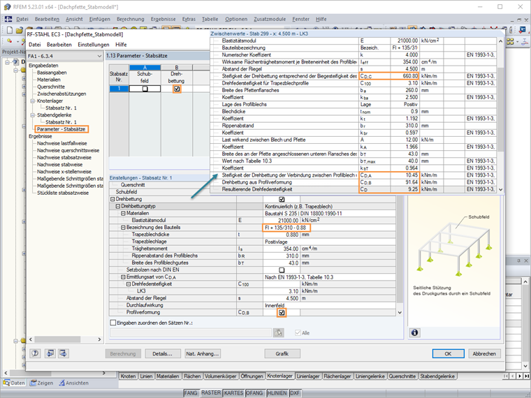 Berechnung der wirksamen Drehbettung