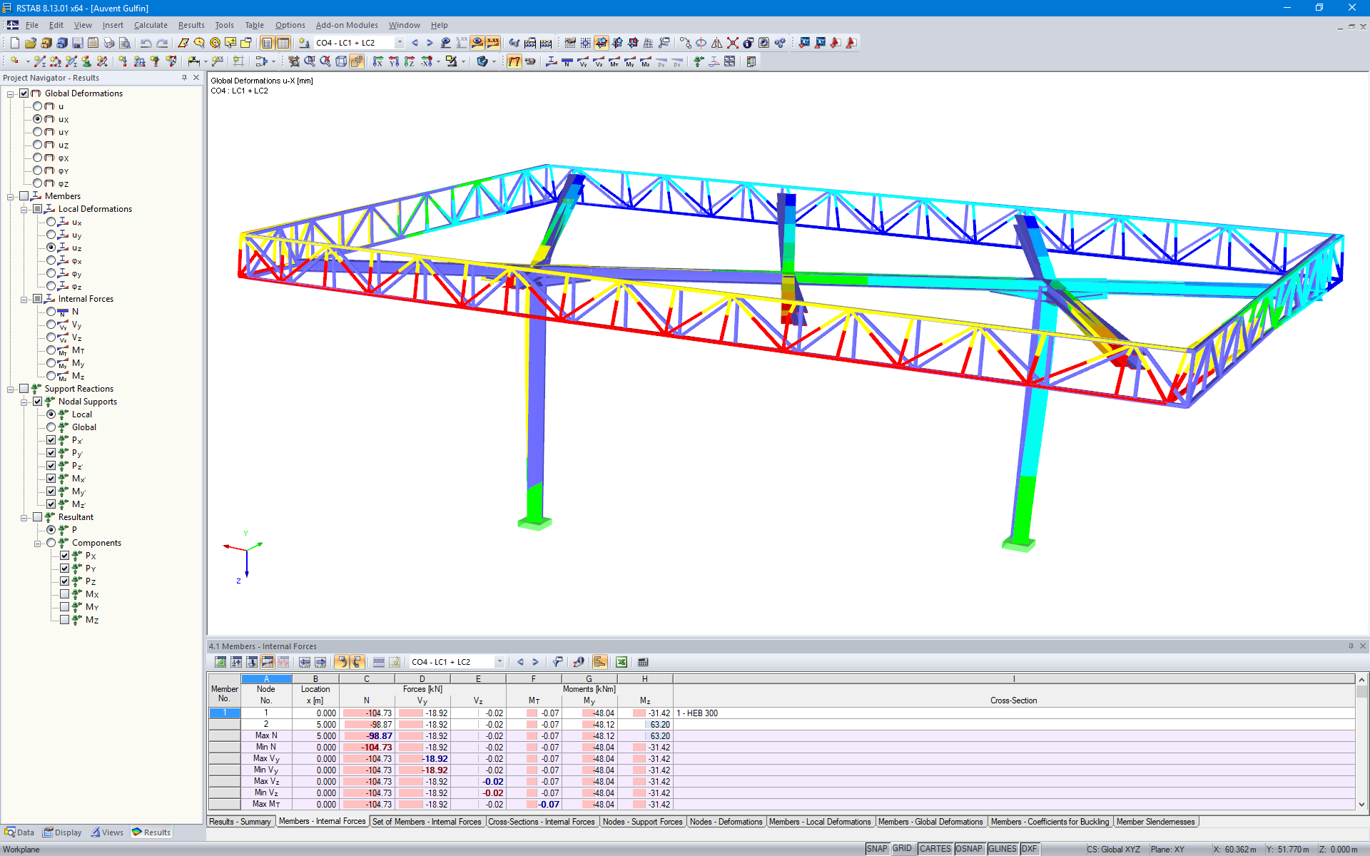 Verformungen der Überdachung in RSTAB
