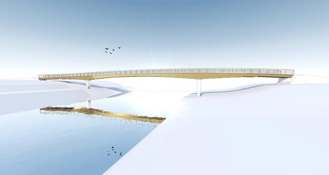 Visualisiertes CAD-Modell der Geh- und Radwegbrücke in Neckartenzlingen (© IB Miebach)