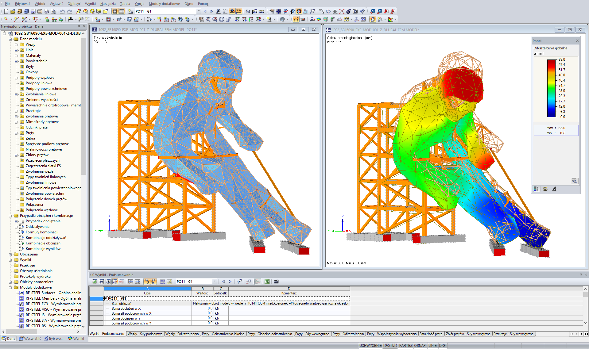 3D-Modell und Verformungsfigur des Edy in RFEM (© sblumer ZT GmbH)