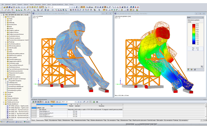 3D-Modell und Verformungsfigur des Edy in RFEM (© sblumer ZT GmbH)