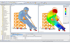 3D-Modell und Verformungsfigur des Edy in RFEM (© sblumer ZT GmbH)