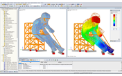 3D-Modell und Verformungsfigur des Edy in RFEM (© sblumer ZT GmbH)