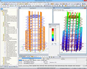3D-Modell des Aussichtsturmes und Verformungsfigur in RFEM (© Harrer Ingenieure)