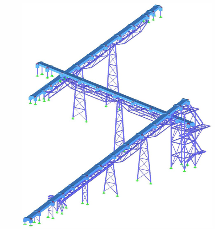 Częściowy model przenośnika w RSTAB (projekt © Kozlowski)