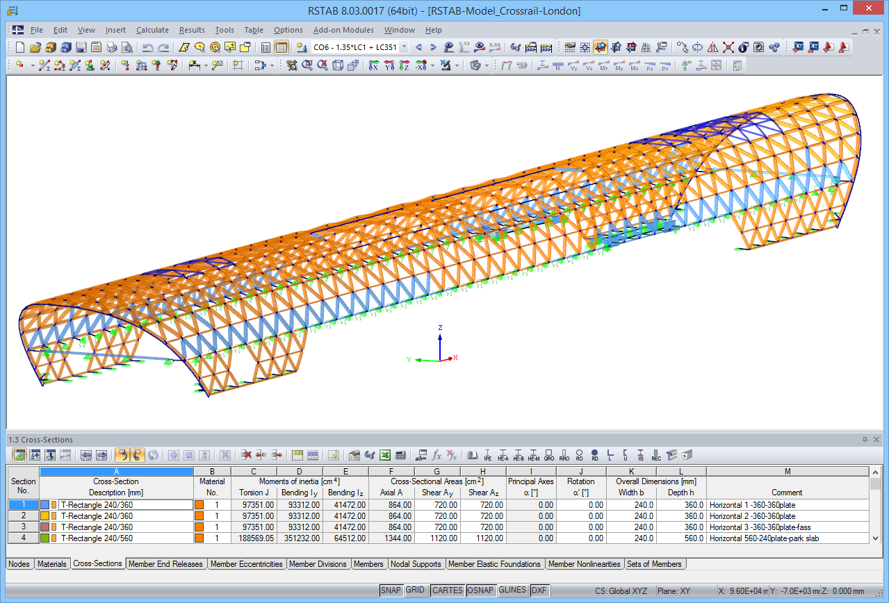 Model stacji Crossrail Canary Wharf w RSTAB (© WIEHAG)