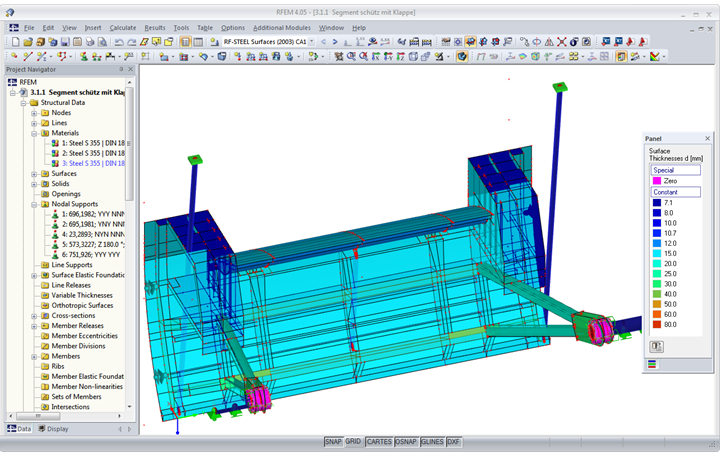 Model grubości powierzchni w RFEM (© Ingenieurbüro Jürgen Ehlenz)