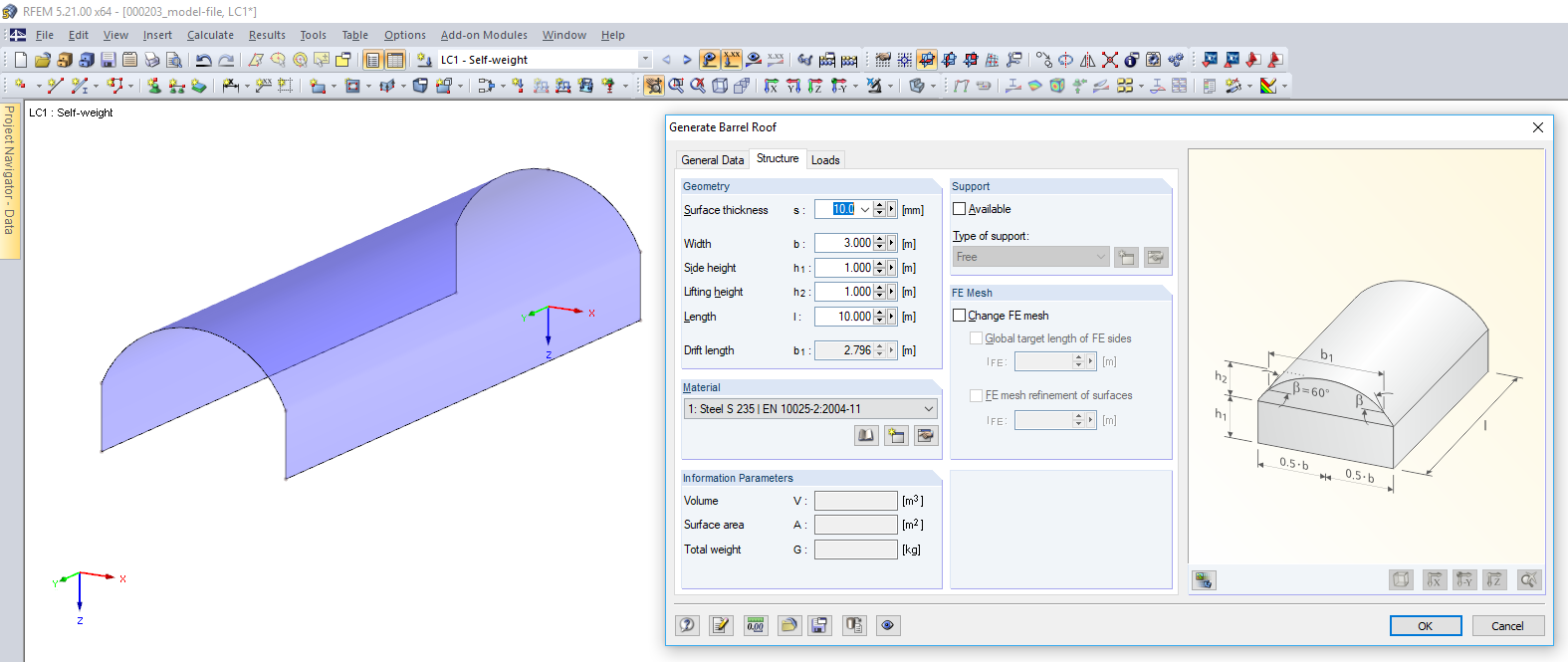 Generator modeli - Dach beczkowy