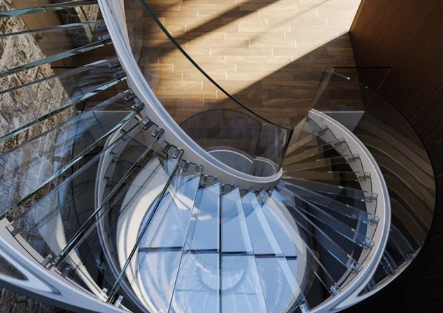Widok z góry stalowych schodów spiralnych