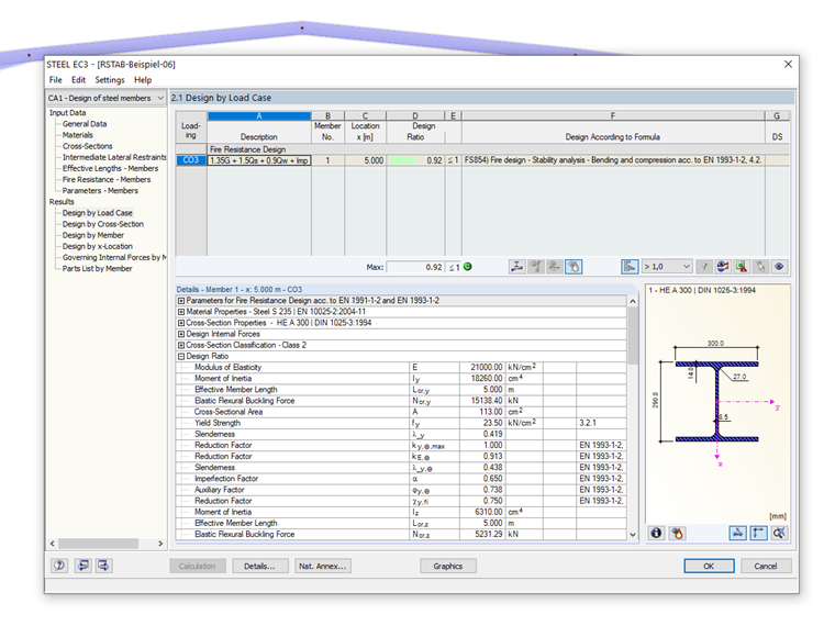 Wyniki obliczeń odporności ogniowej