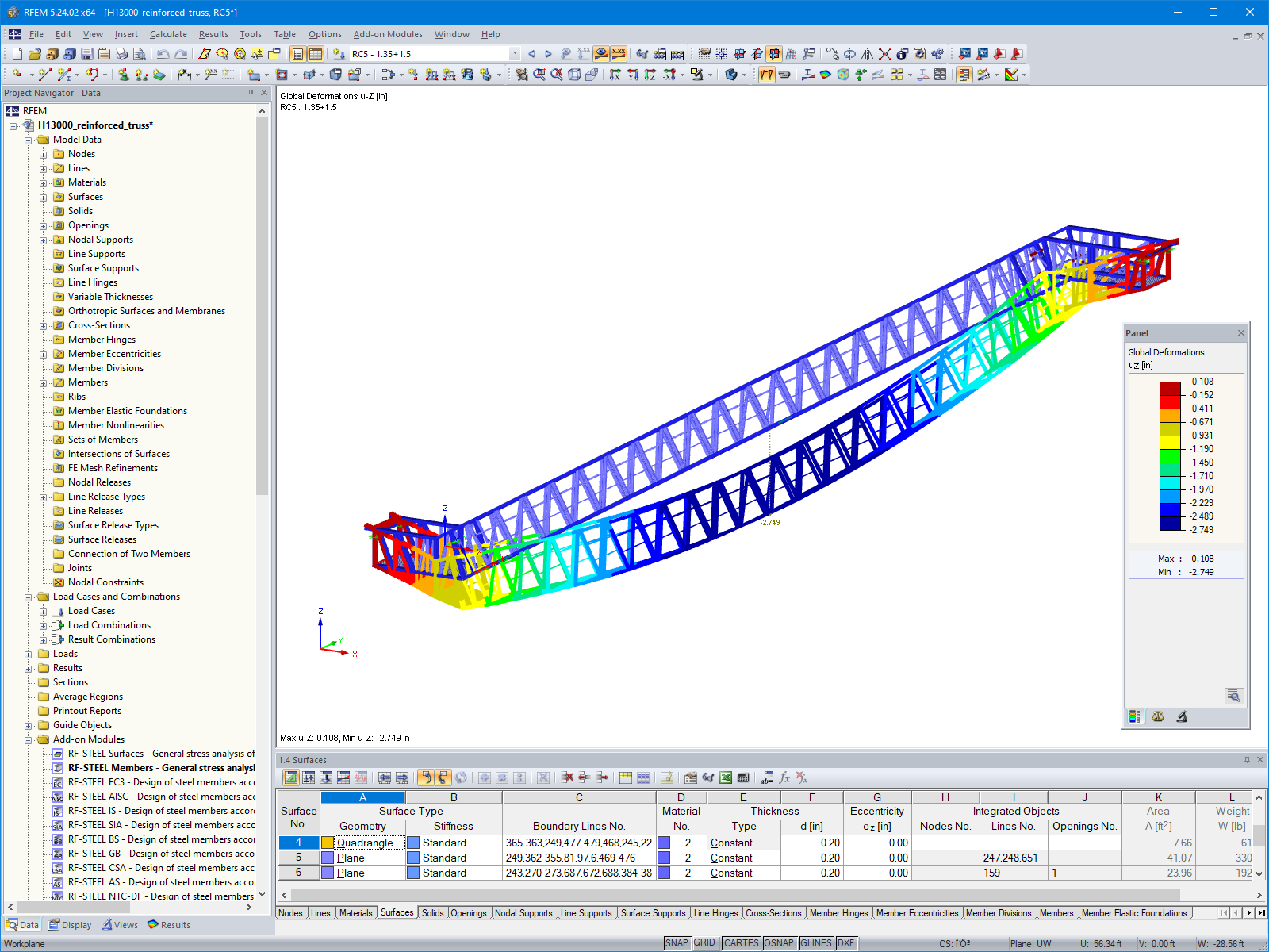 Model schodów ruchomych w RFEM z odkształceniami (© Giant KONE Elevator Co., Ltd.)