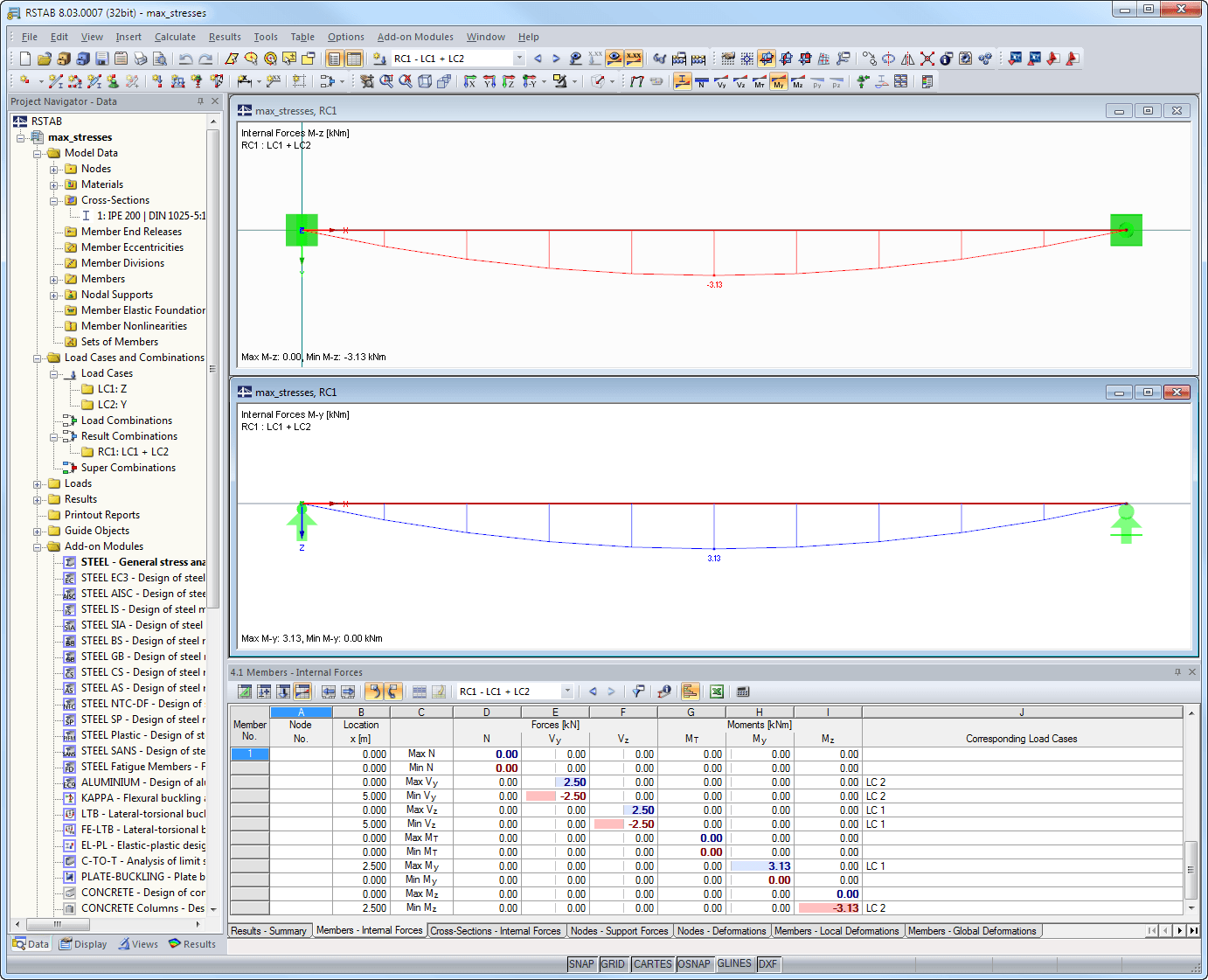 Szczegóły: Obliczanie naprężeń dla kombinacji wyników
