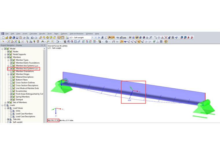 Wyświetlanie wyników dla osi pręta