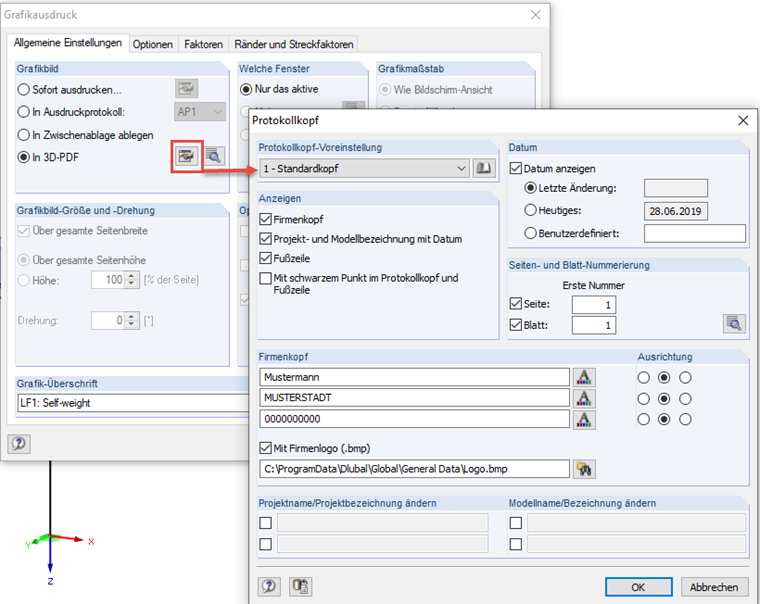 Nagłówek protokołu wydruku w formacie PDF 3D