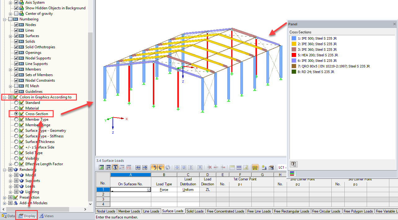 Panel z pełnymi opisami przekrojów