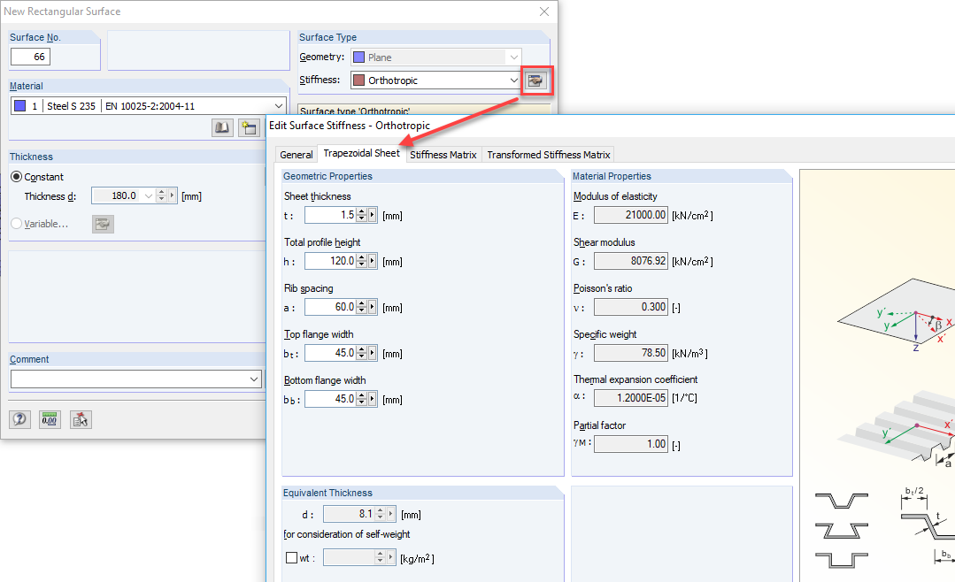 Typ powierzchni ze sztywnością "ortotropową"