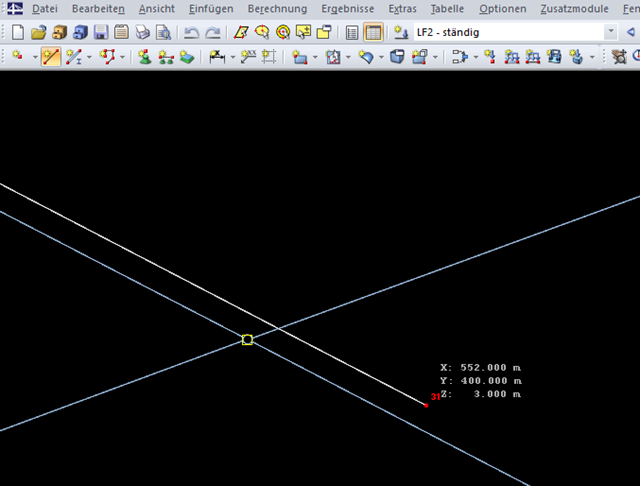 Fang eines weit vom Nullpunkt entfernten Objektes - Objektfang (gelbes Quadrat) vom Fangpunkt (Knoten 31) entfernt