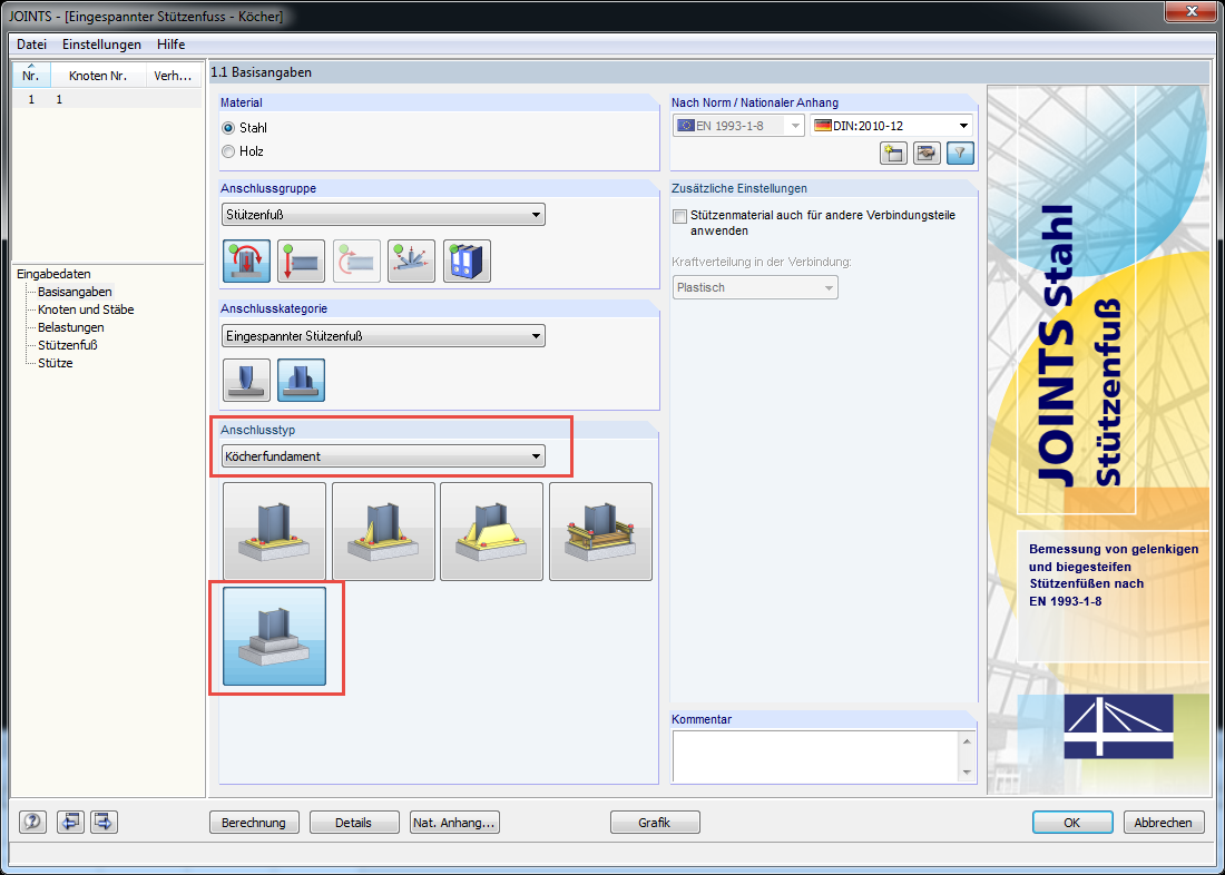 Typ połączenia - Fundament czerpaka