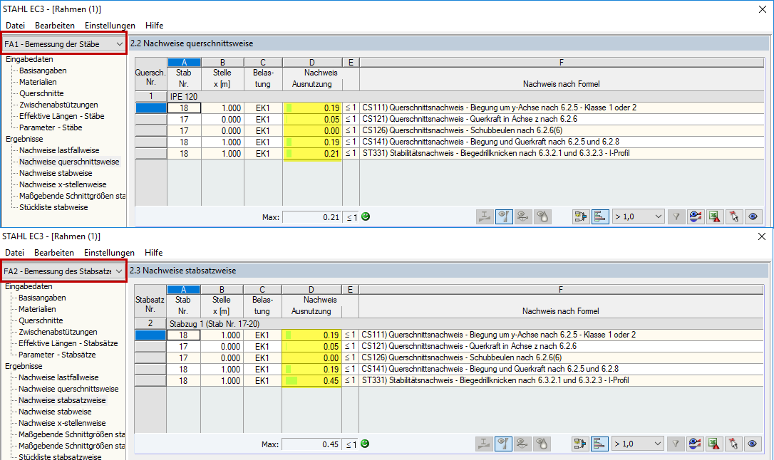Wyniki obliczeń - Pręty i zbiory prętów