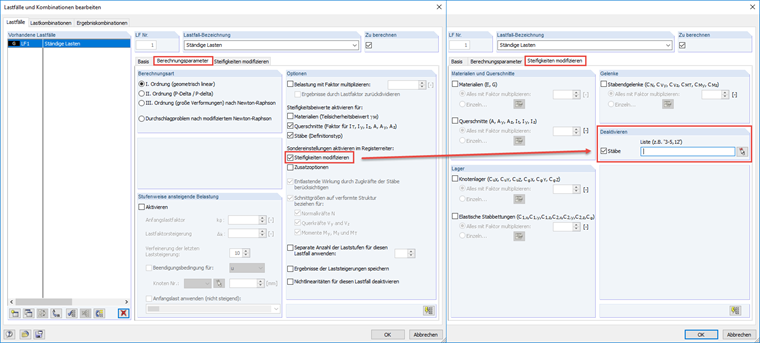 Dezaktywacja w programie RSTAB
