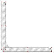Punkty naprężeń (czerwone kwadraty) przekroju w SHAPE-THIN
