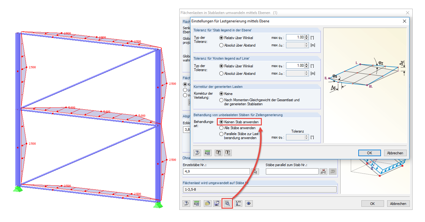 Symetryczny rozkład obciążeń prętowych
