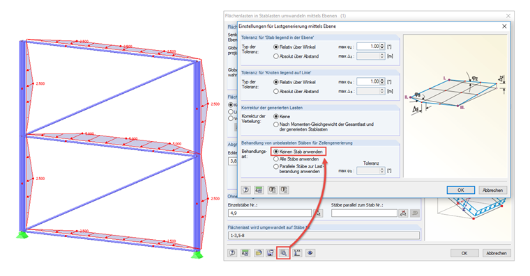 Symetryczny rozkład obciążeń prętowych