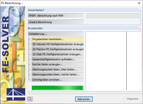 Okno Solvera podczas obliczeń w programie RFEM