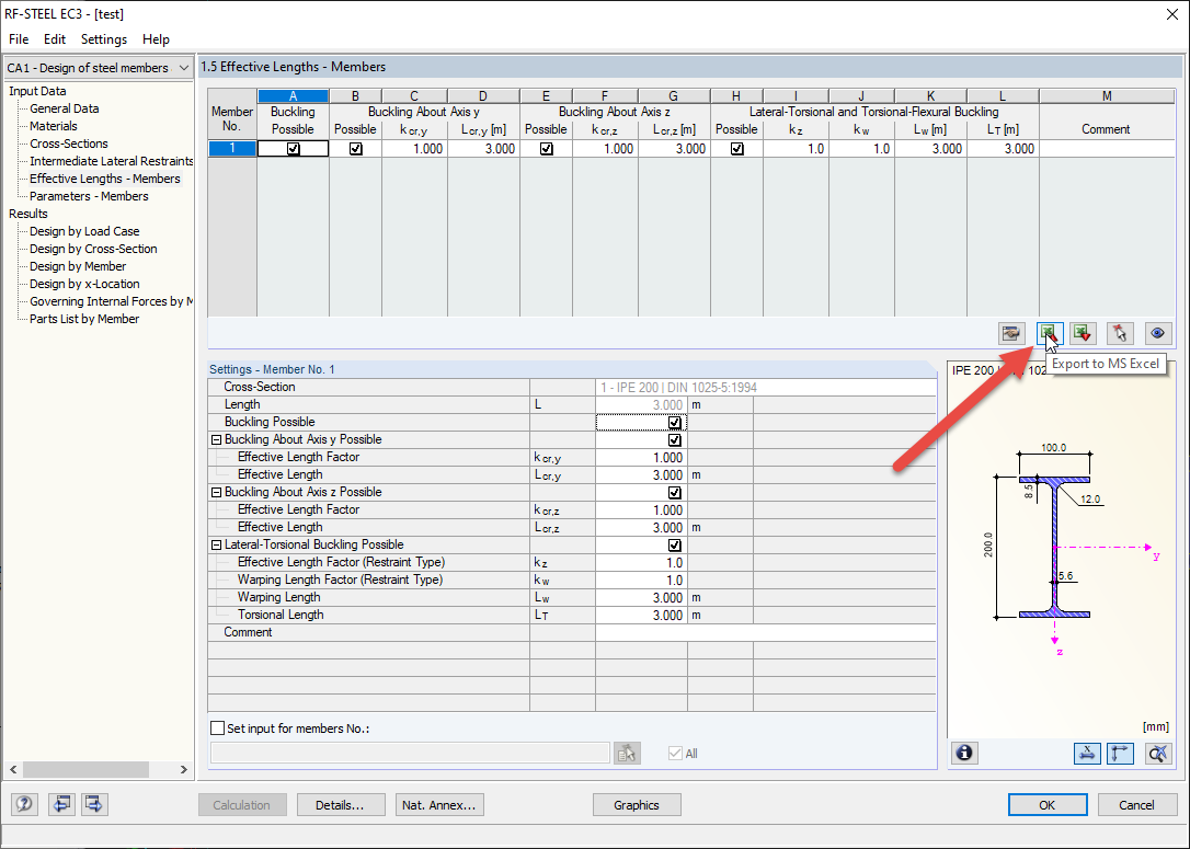 Eksport/import długości efektywnych do/z EXCEL w STEEL EC3