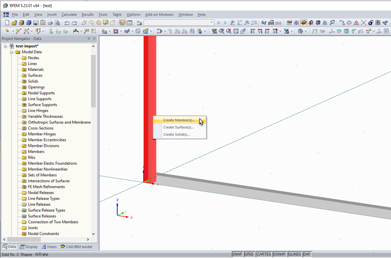 Konwersja zaimportowanych elementów na pręty, powierzchnie lub bryły