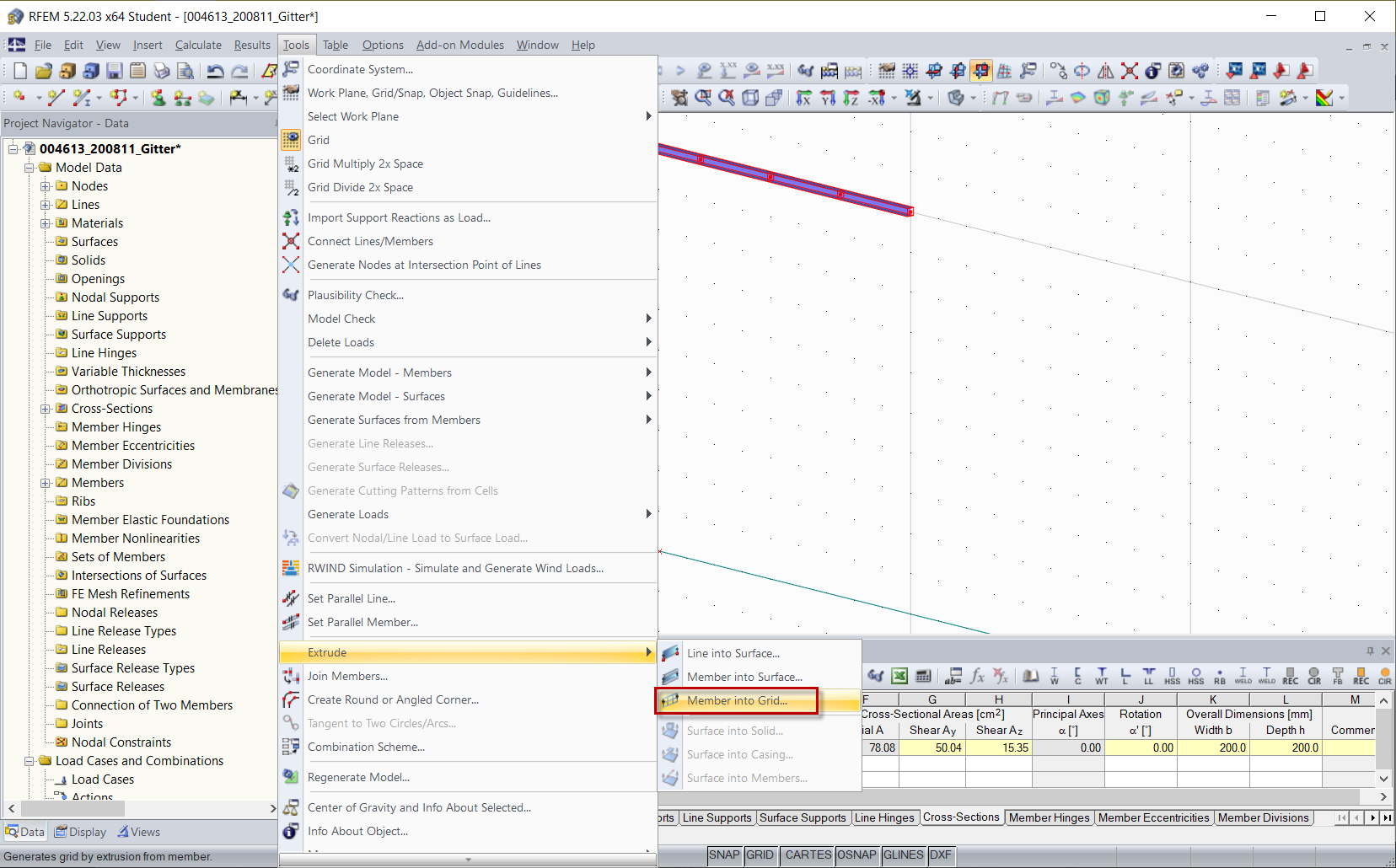 Funkcje wyciągania linii i prętów