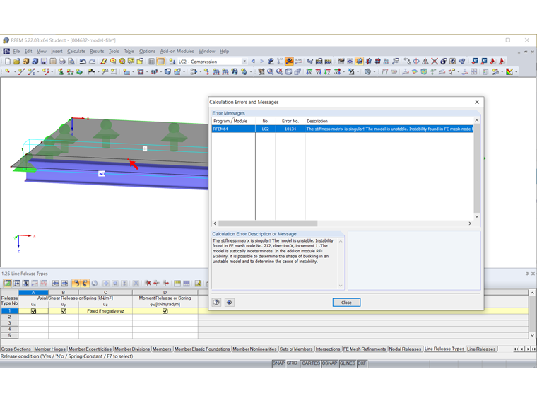 Komunikat o błędzie „Macierz sztywności jest osobliwa”