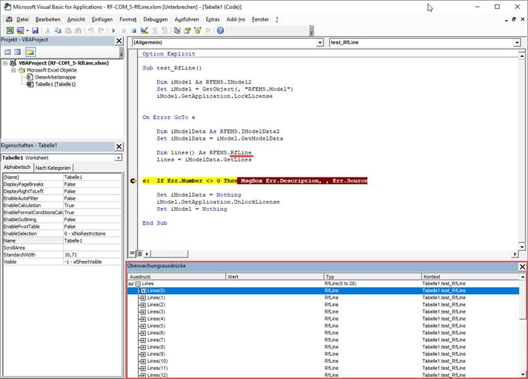 Obiekt RFEM.RfLine Unikanie błędu wewnętrznego EXCEL