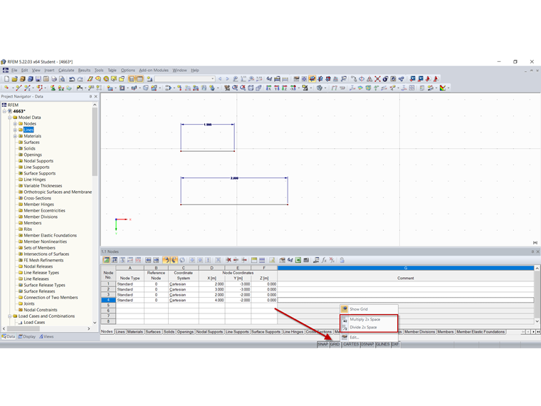 Pasek stanu - menu kontekstowe SIATKA