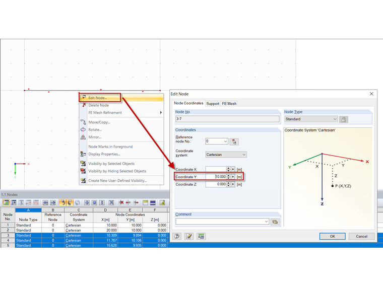 Dostosowywanie współrzędnych węzła
