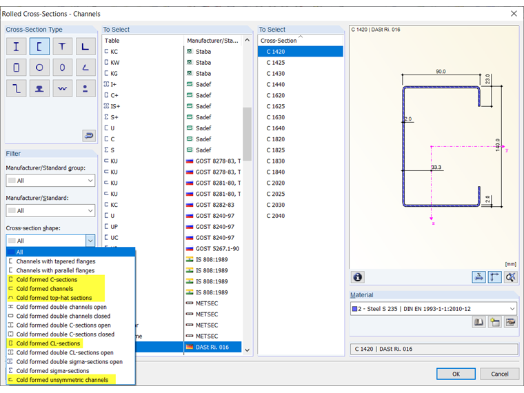Wybór kształtu przekroju
