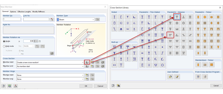 Parametryczny przekrój masywnej belki stropowej
