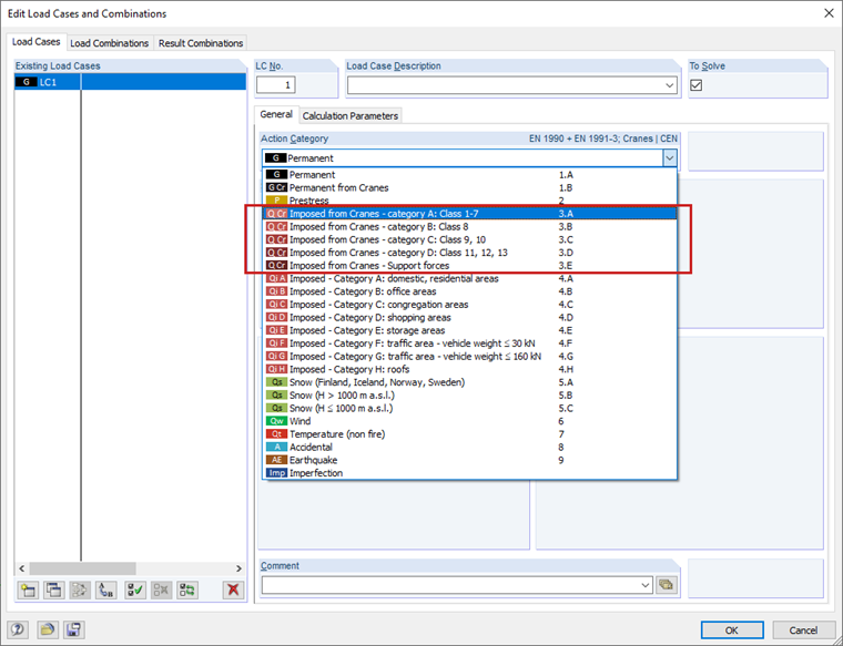 Kategorie działań dla dźwigów