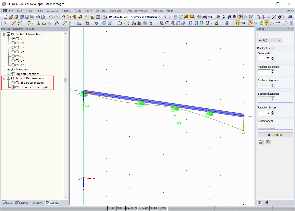 Graficzne przedstawienie wyników dotyczących nieodkształconego układu lub bieżącego etapu konstrukcji