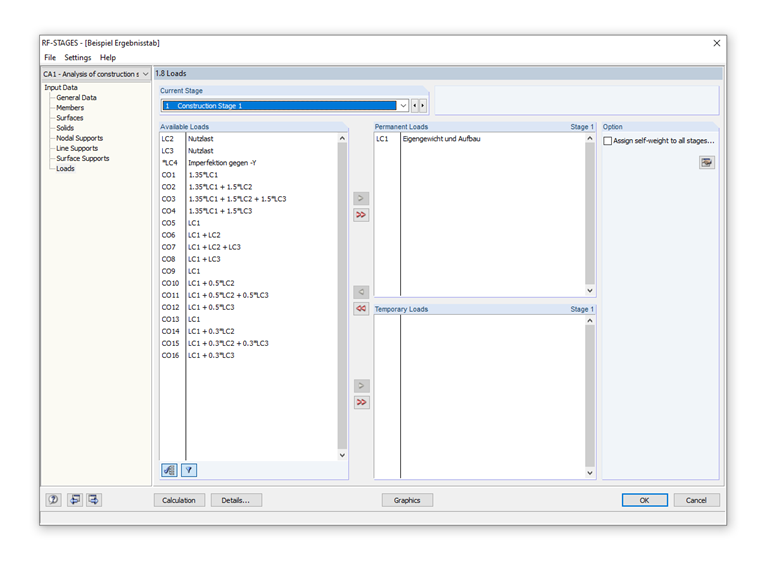 Wybór obciążeń stałych