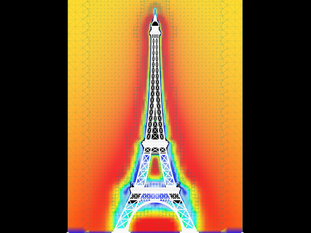 Model wieży Eiffla z mapą kolorów